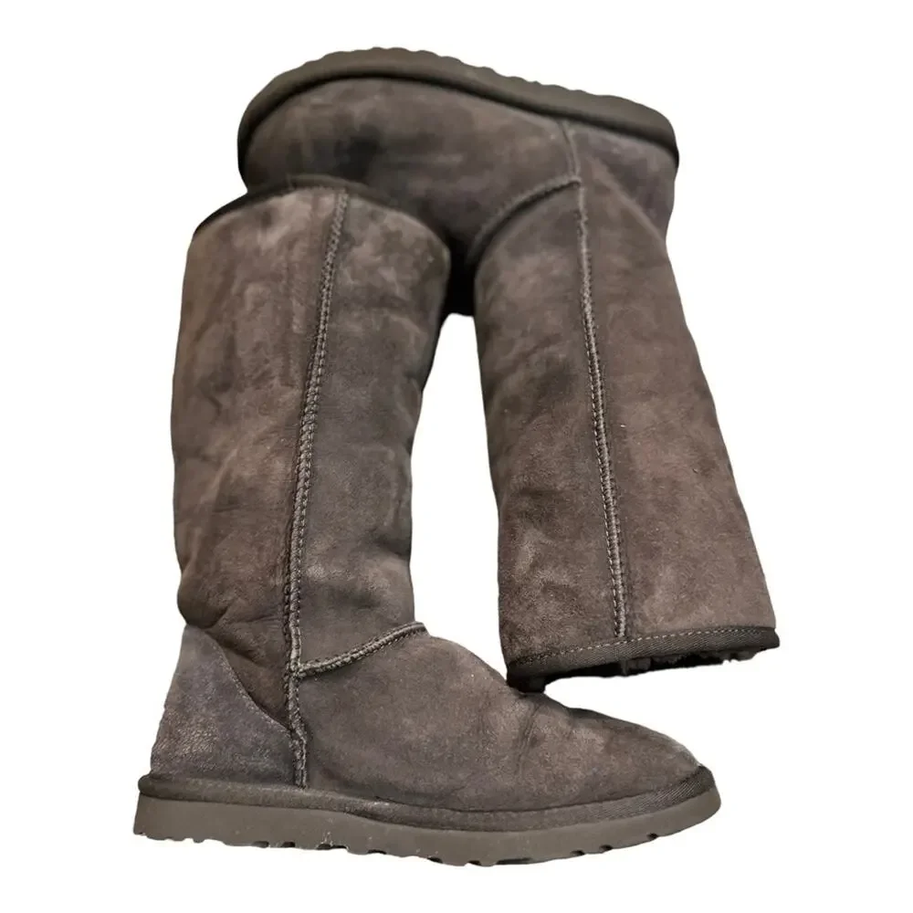 UGG Chocolate Brown 12" High Brown Suede Boots Womens Size 6 - Picture 4 of 10